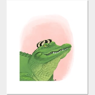 Alligator with hat on Posters and Art